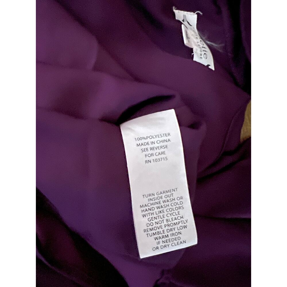 Nanette Lepore Solid Ruffled blouse Satin Smocked Deep V Purple Sz Small - Picture 9 of 9